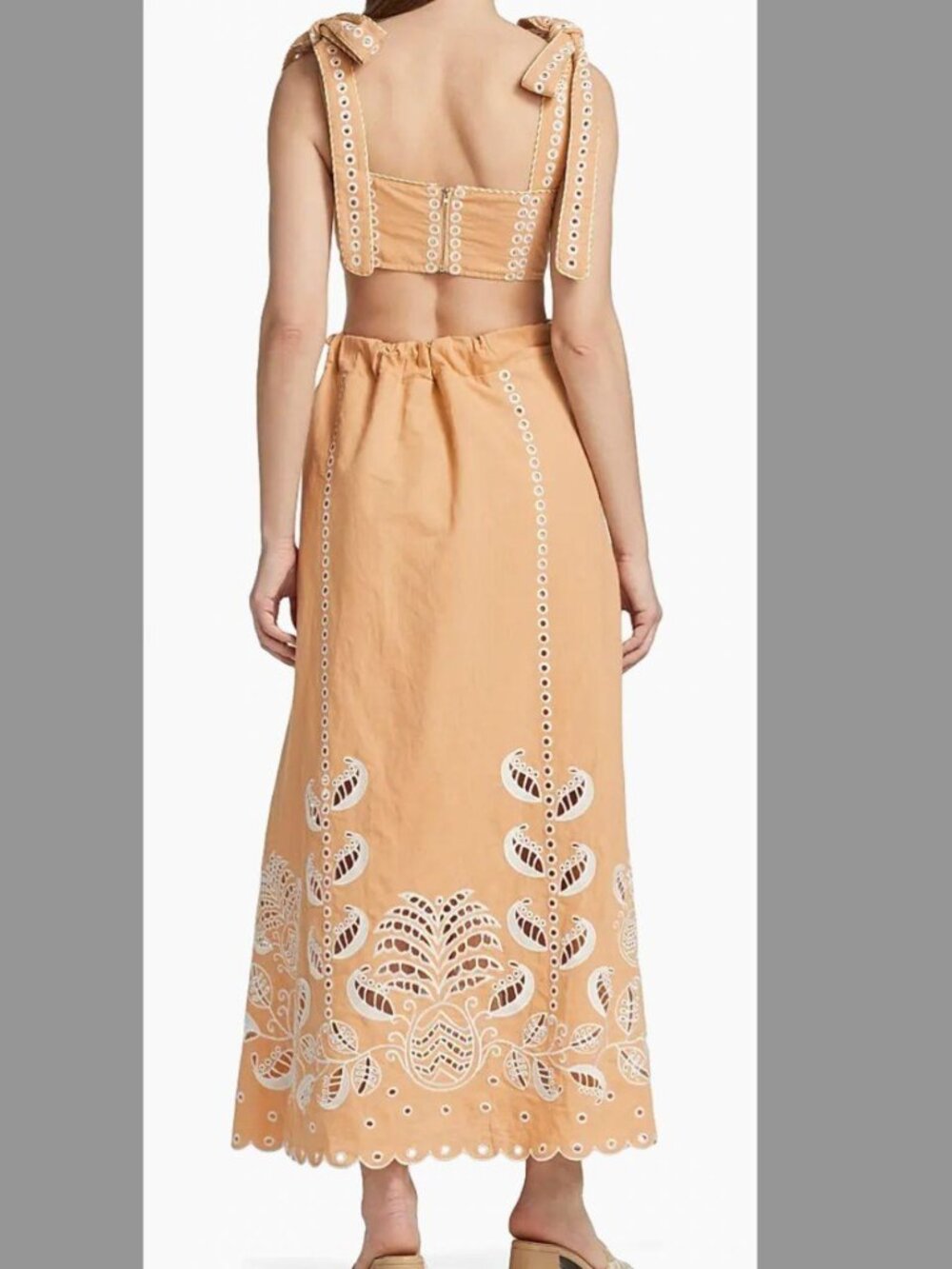 Farm Rio Eyelet Pattern Midi-Dress/sand richilieu sleeveless midi dress - Picture 2 of 5